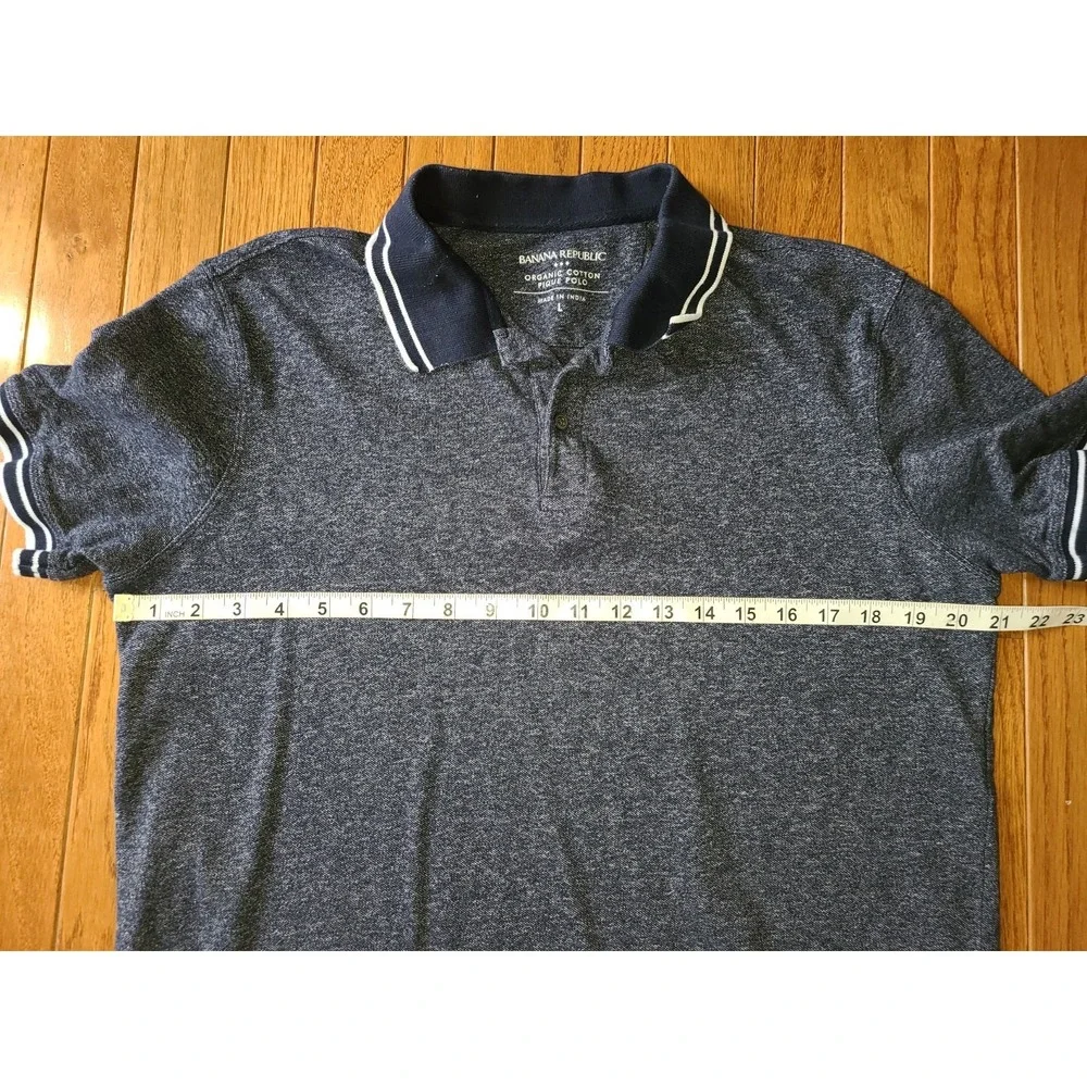 Banana Republic Organic Cotton Pique Polo Mens Size Large Blue Short Sleeves